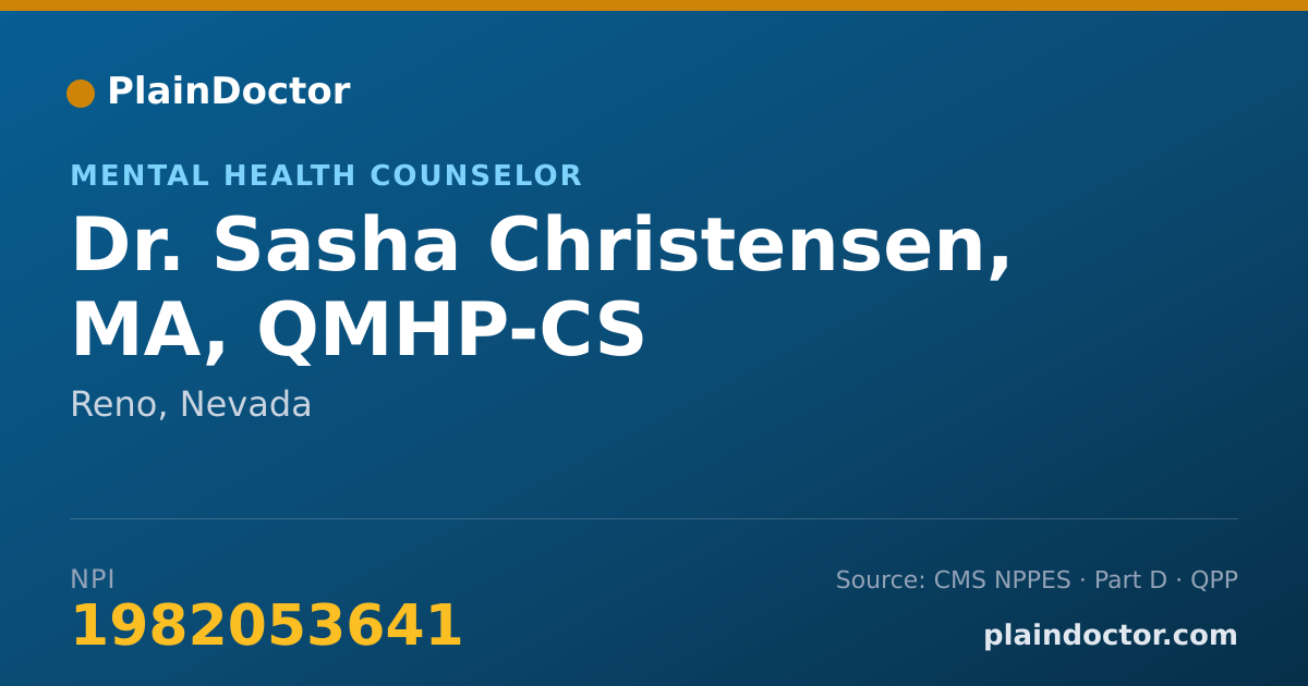 Shareable card for Sasha Christensen, MA, QMHP-CS - Mental Health Counselor, Reno, NV