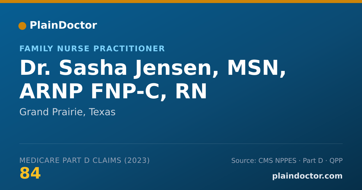 Shareable card for Sasha Jensen, MSN, ARNP FNP-C, RN - Family Nurse Practitioner, Grand Prairie, TX