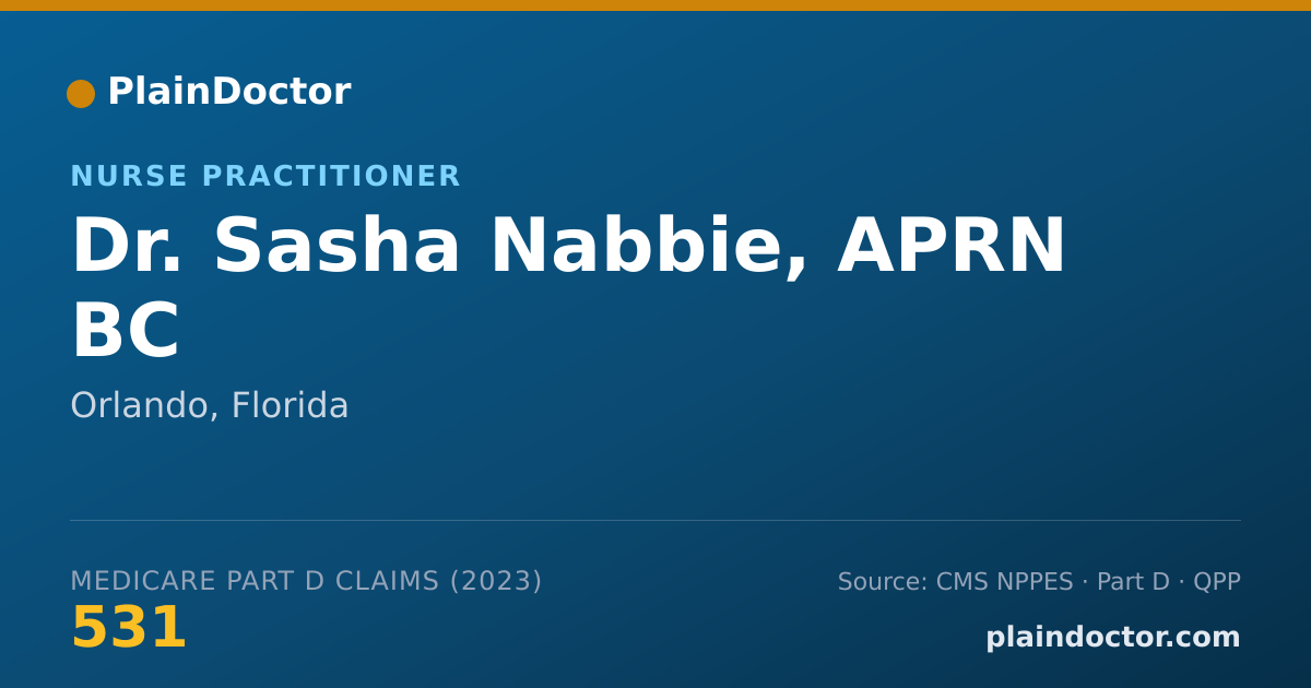 Shareable card for Sasha Nabbie, APRN BC - Nurse Practitioner, Orlando, FL