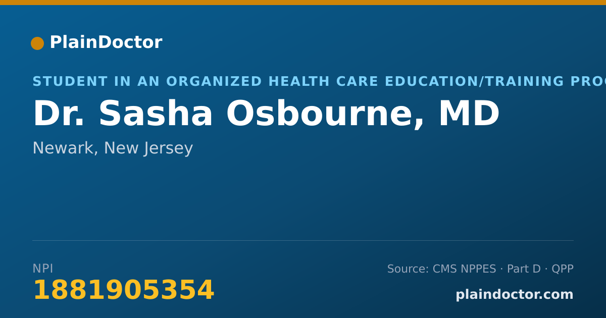 Shareable card for Sasha Osbourne, MD - Student in an Organized Health Care Education/Training Program, Newark, NJ