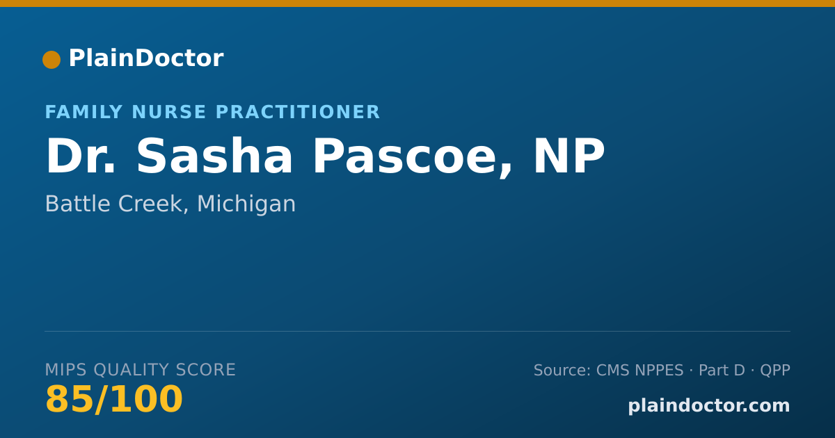 Shareable card for Sasha Pascoe, NP - Family Nurse Practitioner, Battle Creek, MI
