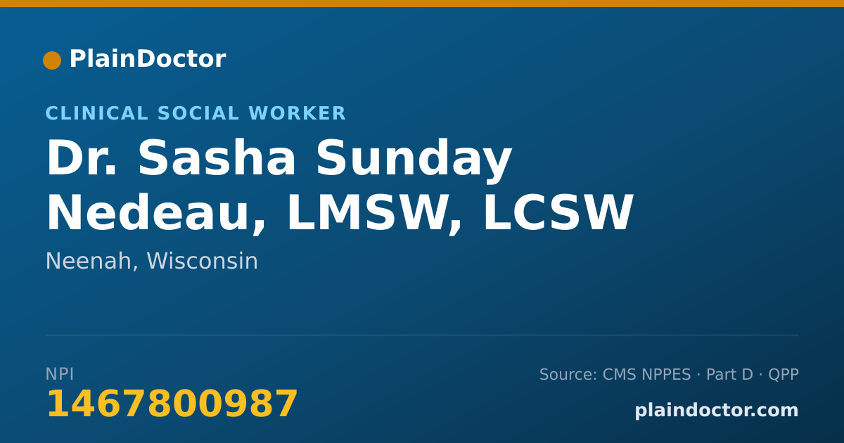Shareable card for Sasha Sunday Nedeau, LMSW, LCSW - Clinical Social Worker, Neenah, WI