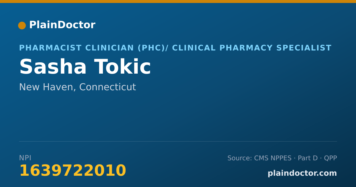 Shareable card for Sasha Tokic - Pharmacist Clinician (PhC)/ Clinical Pharmacy Specialist, New Haven, CT