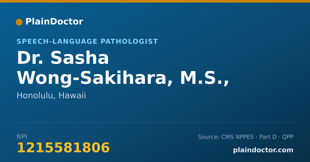Shareable card for Sasha Wong-Sakihara, M.S.,  CCC-SLP - Speech-Language Pathologist, Honolulu, HI