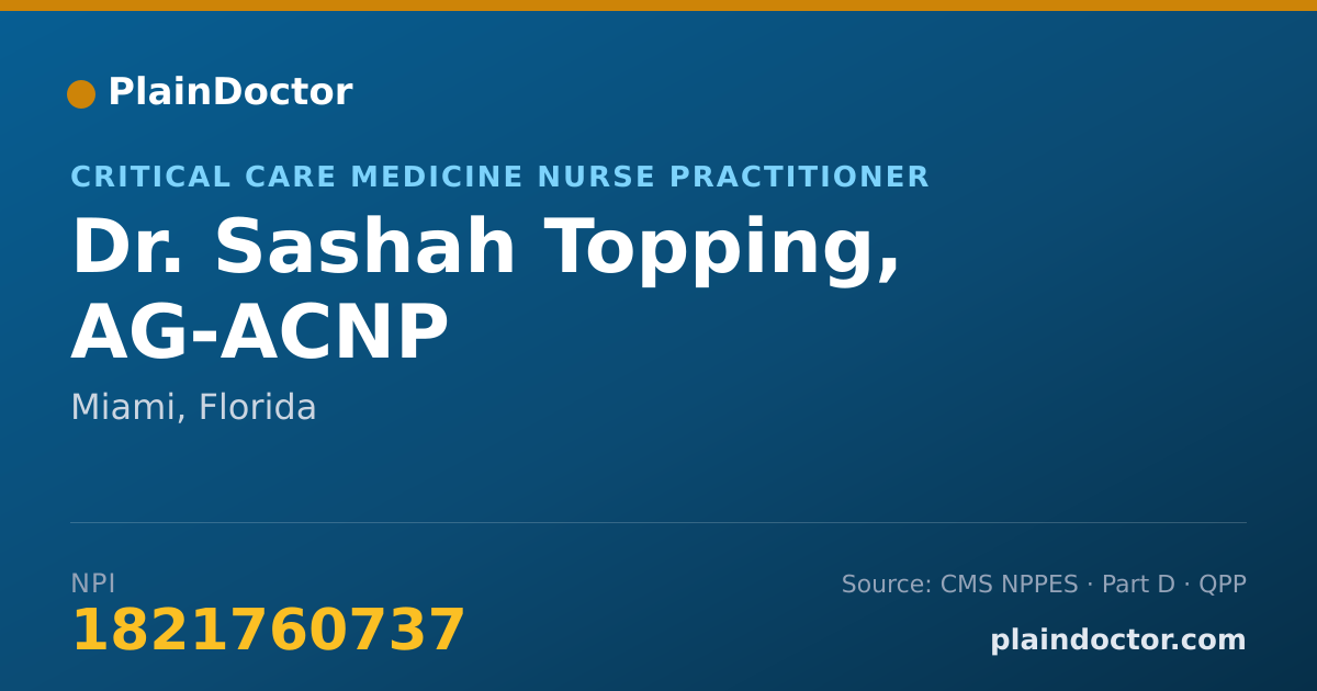 Shareable card for Sashah Topping, AG-ACNP - Critical Care Medicine Nurse Practitioner, Miami, FL
