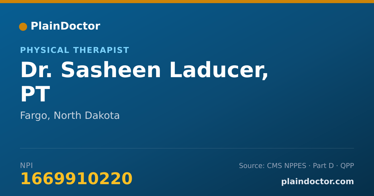 Shareable card for Sasheen Laducer, PT - Physical Therapist, Fargo, ND