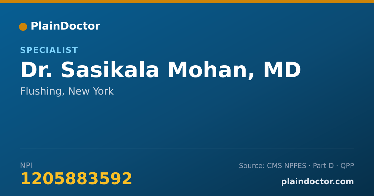 Shareable card for Sasikala Mohan, MD - Specialist, Flushing, NY