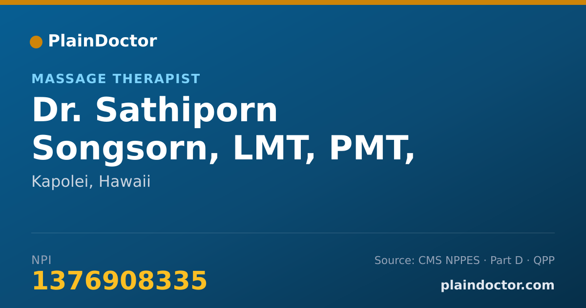 Shareable card for Sathiporn Songsorn, LMT, PMT, PDSO - Massage Therapist, Kapolei, HI
