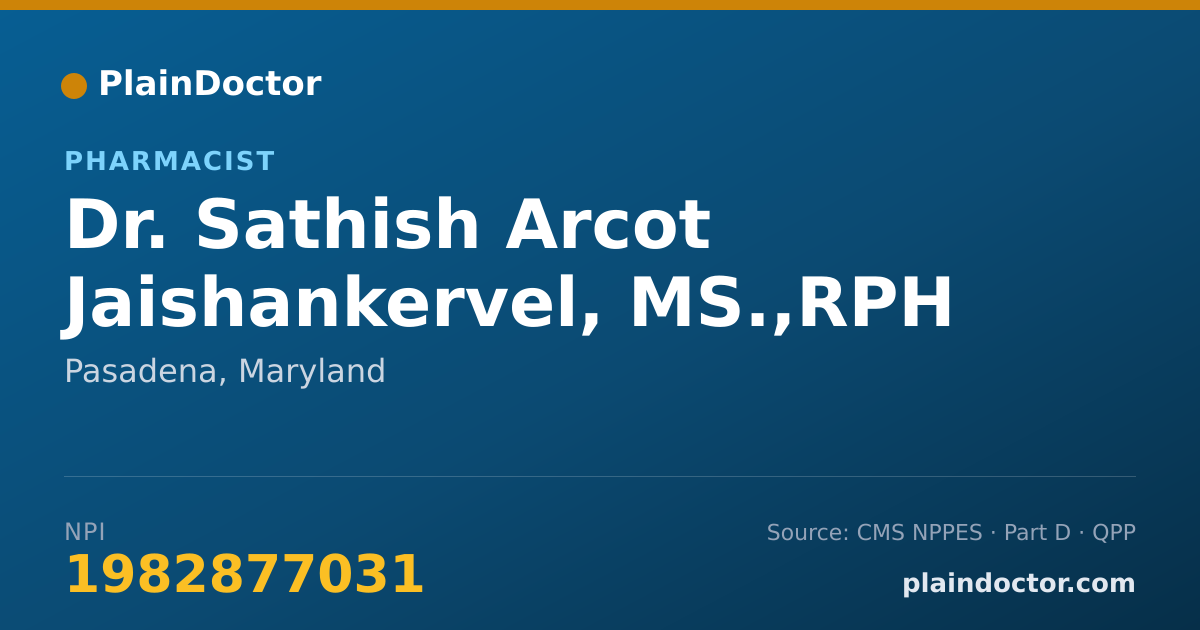 Shareable card for Sathish Arcot Jaishankervel, MS.,RPH - Pharmacist, Pasadena, MD