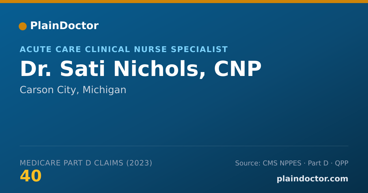 Shareable card for Sati Nichols, CNP - Acute Care Clinical Nurse Specialist, Carson City, MI