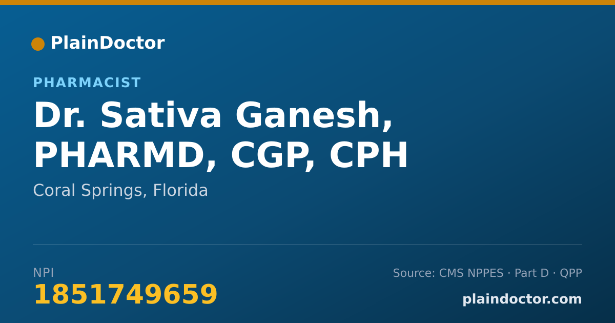 Shareable card for Sativa Ganesh, PHARMD, CGP, CPH - Pharmacist, Coral Springs, FL