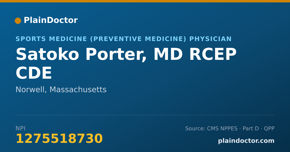 Shareable card for Satoko Porter, MD RCEP CDE - Sports Medicine (Preventive Medicine) Physician, Norwell, MA