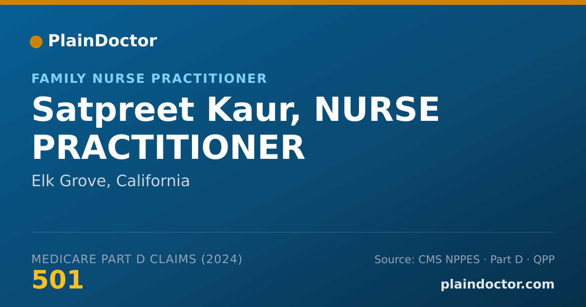 Shareable card for Satpreet Kaur, NURSE PRACTITIONER - Family Nurse Practitioner, Elk Grove, CA
