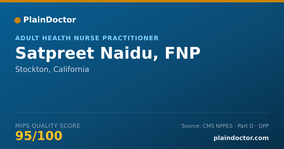 Shareable card for Satpreet Naidu, FNP - Adult Health Nurse Practitioner, Stockton, CA