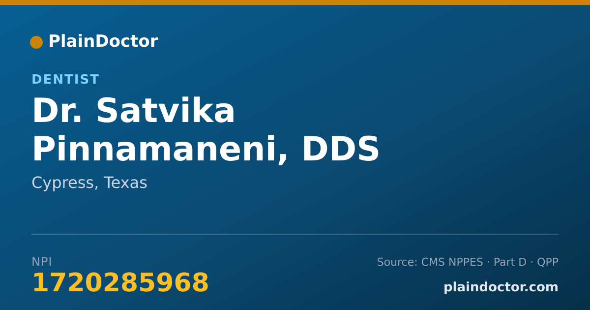 Shareable card for Satvika Pinnamaneni, DDS - Dentist, Cypress, TX