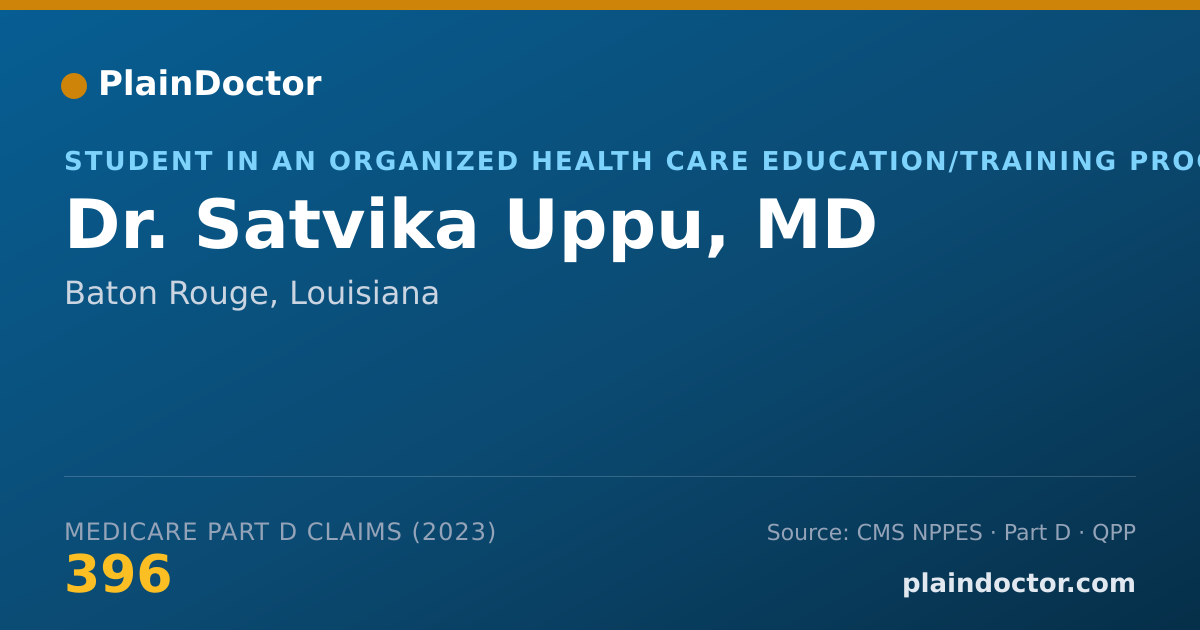 Shareable card for Satvika Uppu, MD - Student in an Organized Health Care Education/Training Program, Baton Rouge, LA