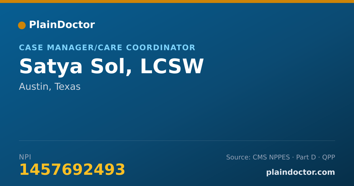 Shareable card for Satya Sol, LCSW - Case Manager/Care Coordinator, Austin, TX