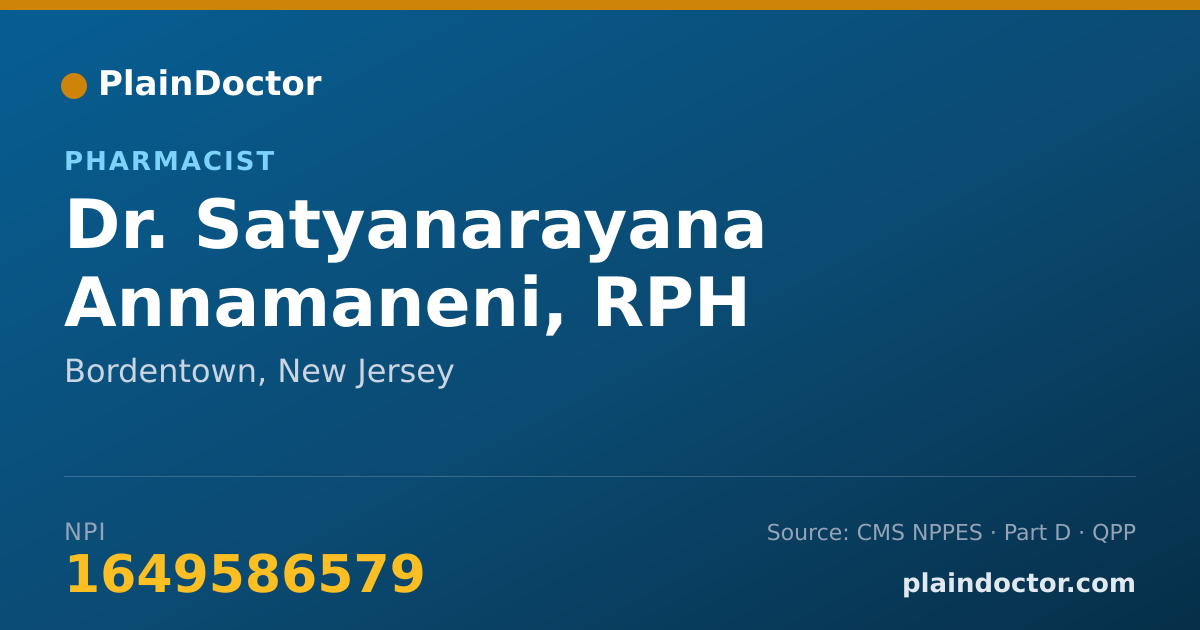 Shareable card for Satyanarayana Annamaneni, RPH - Pharmacist, Bordentown, NJ