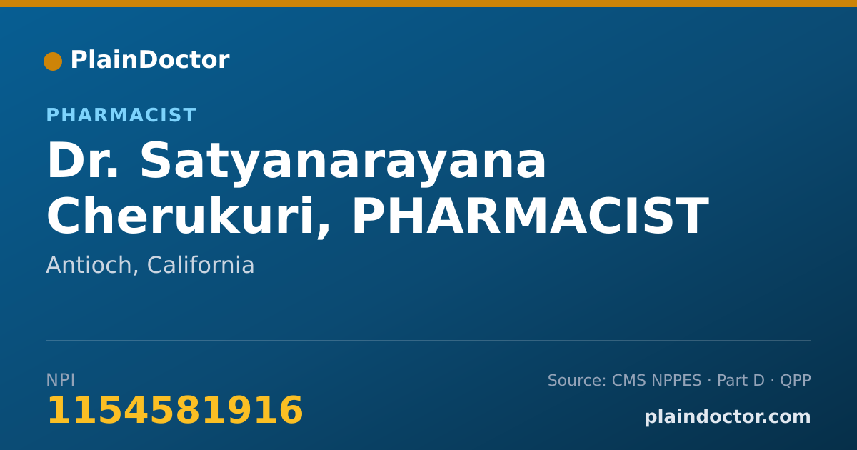 Shareable card for Satyanarayana Cherukuri, PHARMACIST - Pharmacist, Antioch, CA