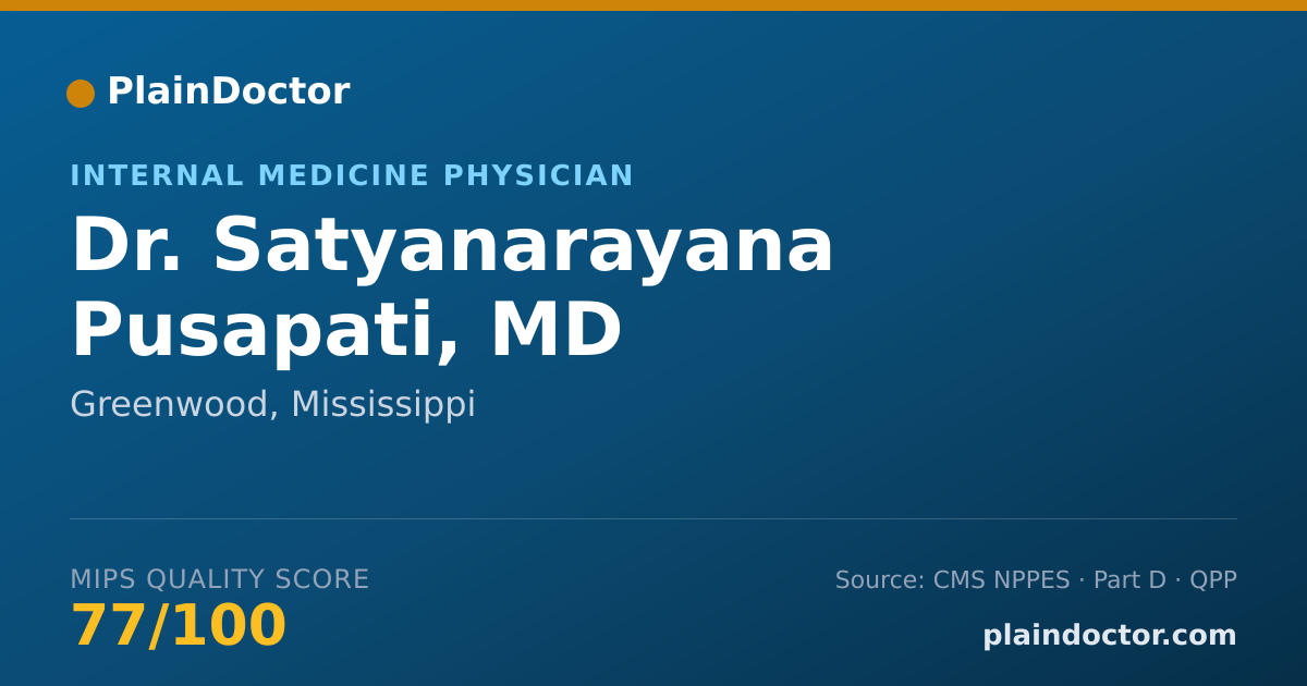 Shareable card for Satyanarayana Pusapati, MD - Internal Medicine Physician, Greenwood, MS