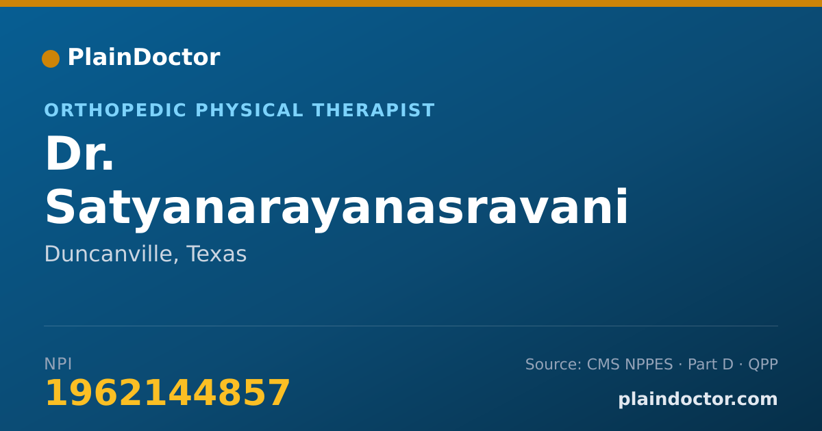 Shareable card for Satyanarayanasravani Veluru, PT,DPT - Orthopedic Physical Therapist, Duncanville, TX