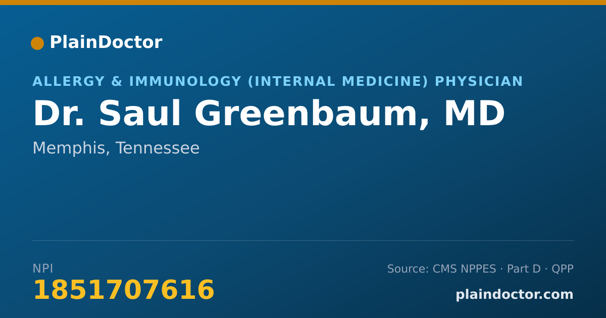 Shareable card for Saul Greenbaum, MD - Allergy & Immunology (Internal Medicine) Physician, Memphis, TN