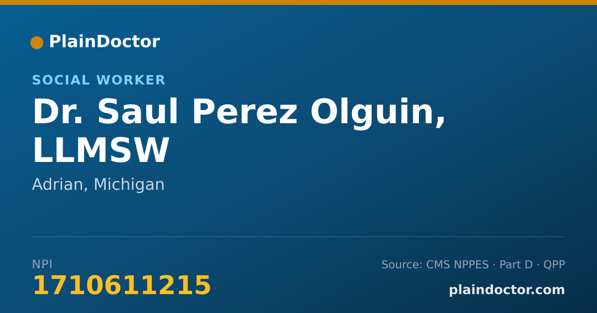 Shareable card for Saul Perez Olguin, LLMSW - Social Worker, Adrian, MI