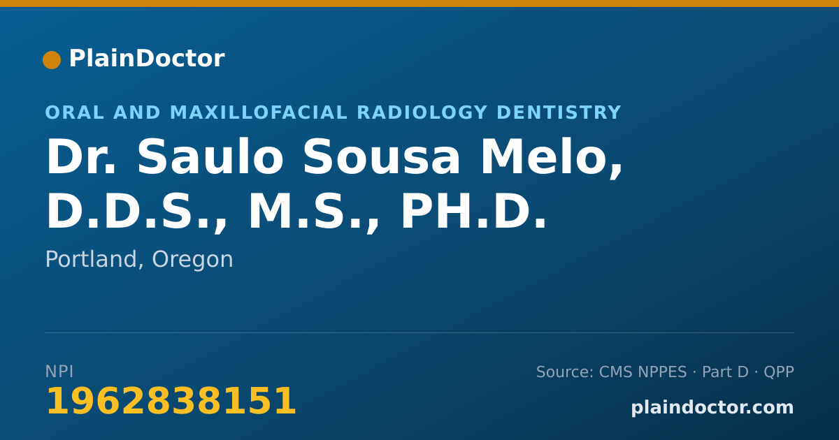 Shareable card for Saulo Sousa Melo, D.D.S., M.S., PH.D. - Oral and Maxillofacial Radiology Dentistry, Portland, OR
