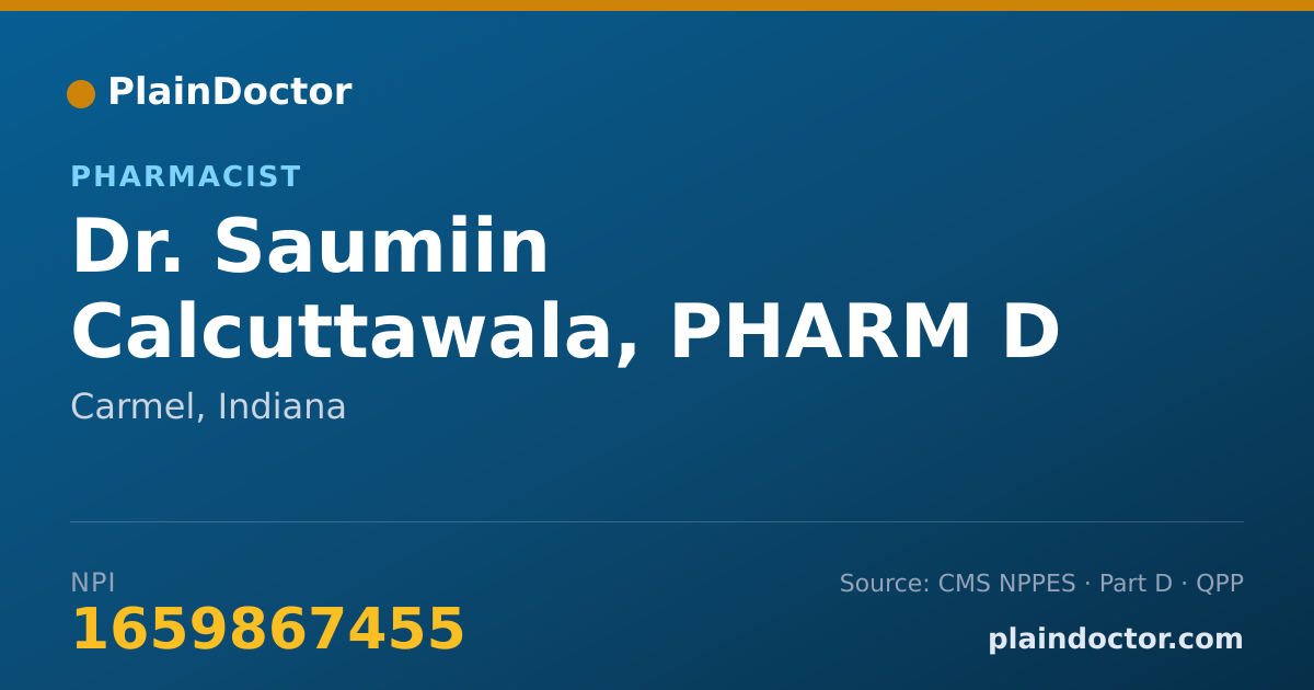 Shareable card for Saumiin Calcuttawala, PHARM D - Pharmacist, Carmel, IN