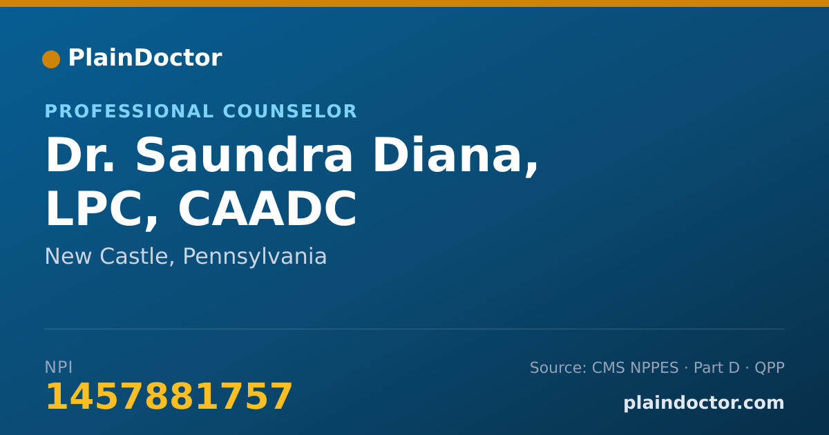 Shareable card for Saundra Diana, LPC, CAADC - Professional Counselor, New Castle, PA