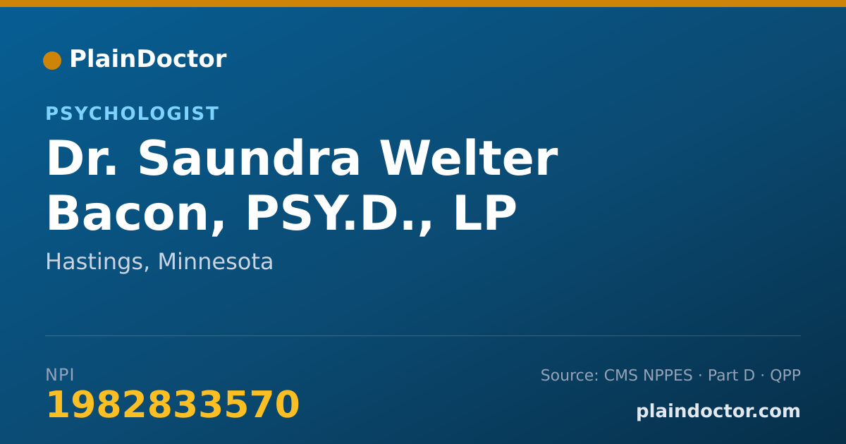 Shareable card for Saundra Welter Bacon, PSY.D., LP - Psychologist, Hastings, MN