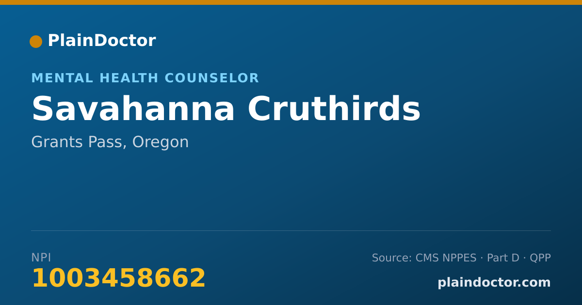 Shareable card for Savahanna Cruthirds - Mental Health Counselor, Grants Pass, OR