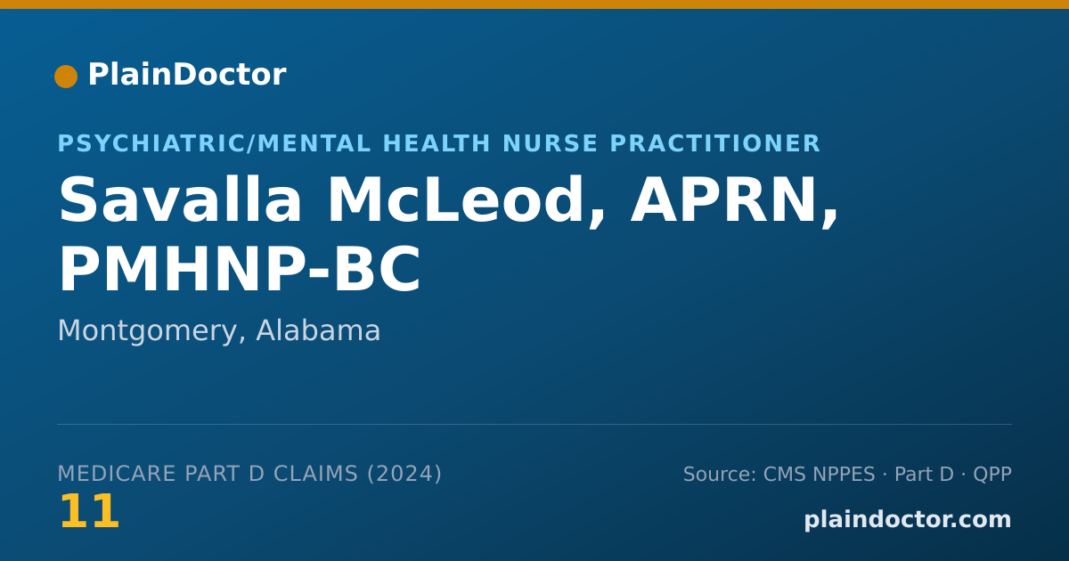 Shareable card for Savalla McLeod, APRN, PMHNP-BC - Psychiatric/Mental Health Nurse Practitioner, Montgomery, AL