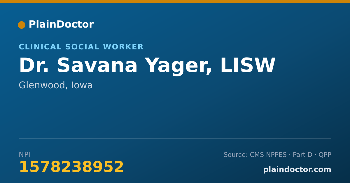 Shareable card for Savana Yager, LISW - Clinical Social Worker, Glenwood, IA
