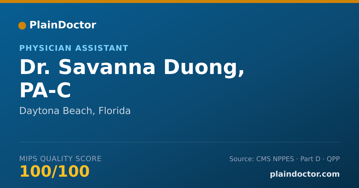 Shareable card for Savanna Duong, PA-C - Physician Assistant, Daytona Beach, FL