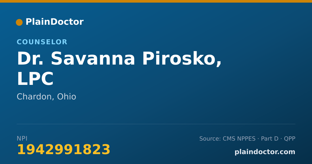 Shareable card for Savanna Pirosko, LPC - Counselor, Chardon, OH