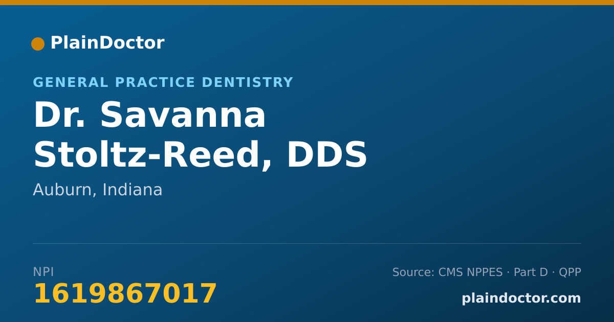 Shareable card for Savanna Stoltz-Reed, DDS - General Practice Dentistry, Auburn, IN