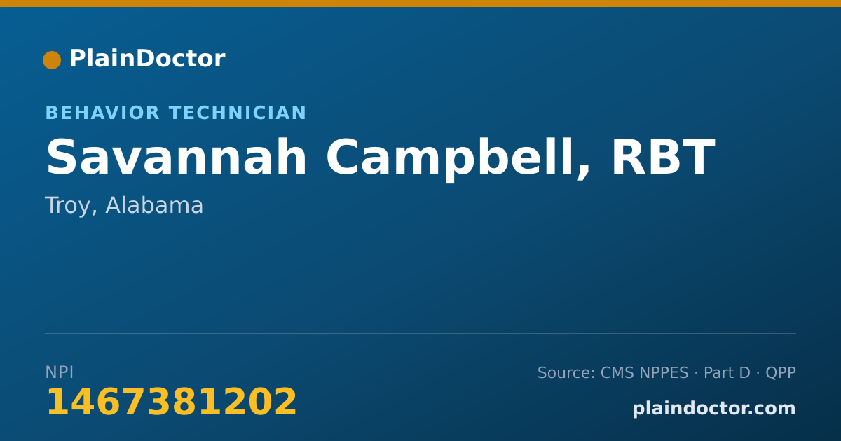 Shareable card for Savannah Campbell, RBT - Behavior Technician, Troy, AL