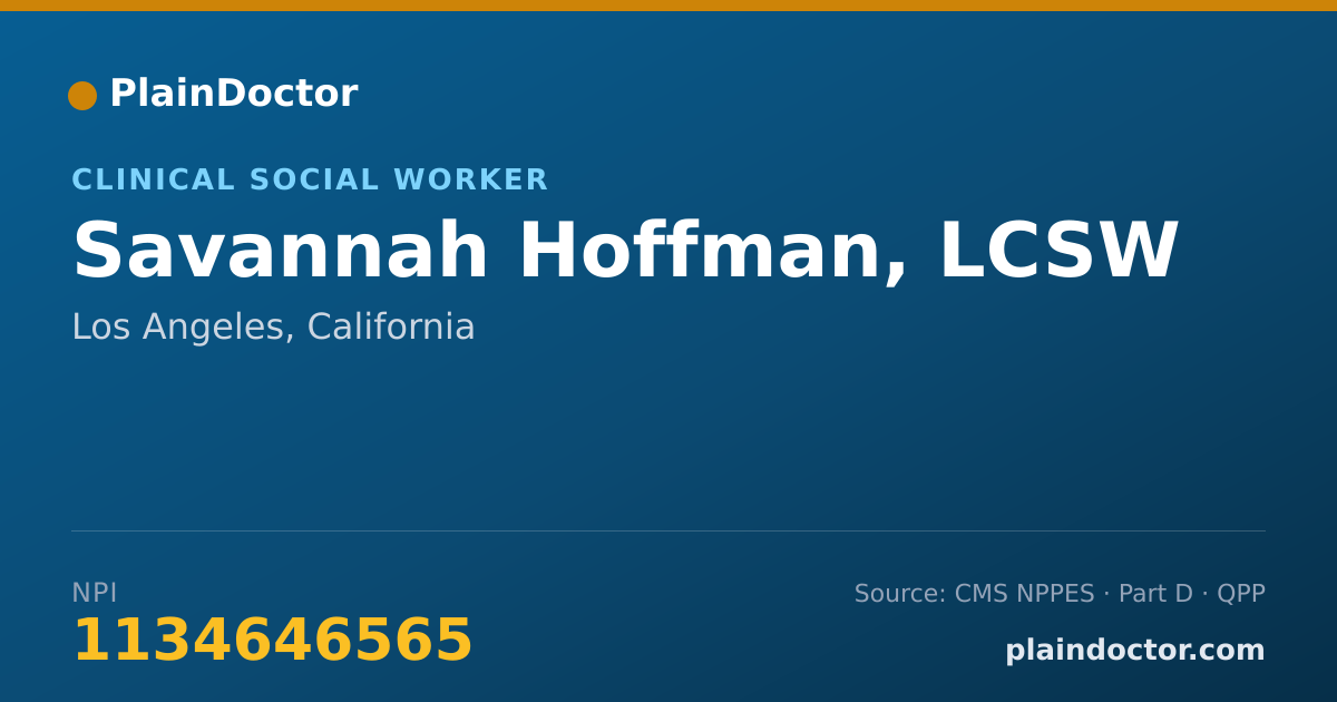 Shareable card for Savannah Hoffman, LCSW - Clinical Social Worker, Los Angeles, CA