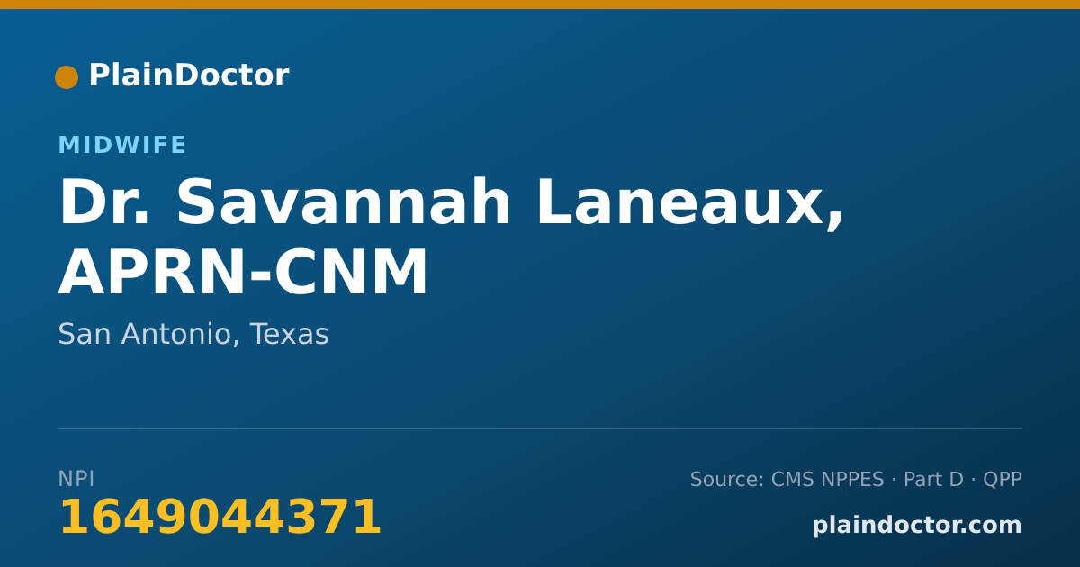 Shareable card for Savannah Laneaux, APRN-CNM - Midwife, San Antonio, TX
