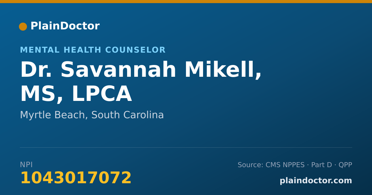 Shareable card for Savannah Mikell, MS, LPCA - Mental Health Counselor, Myrtle Beach, SC