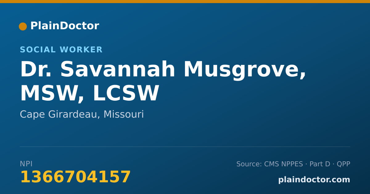 Shareable card for Savannah Musgrove, MSW, LCSW - Social Worker, Cape Girardeau, MO