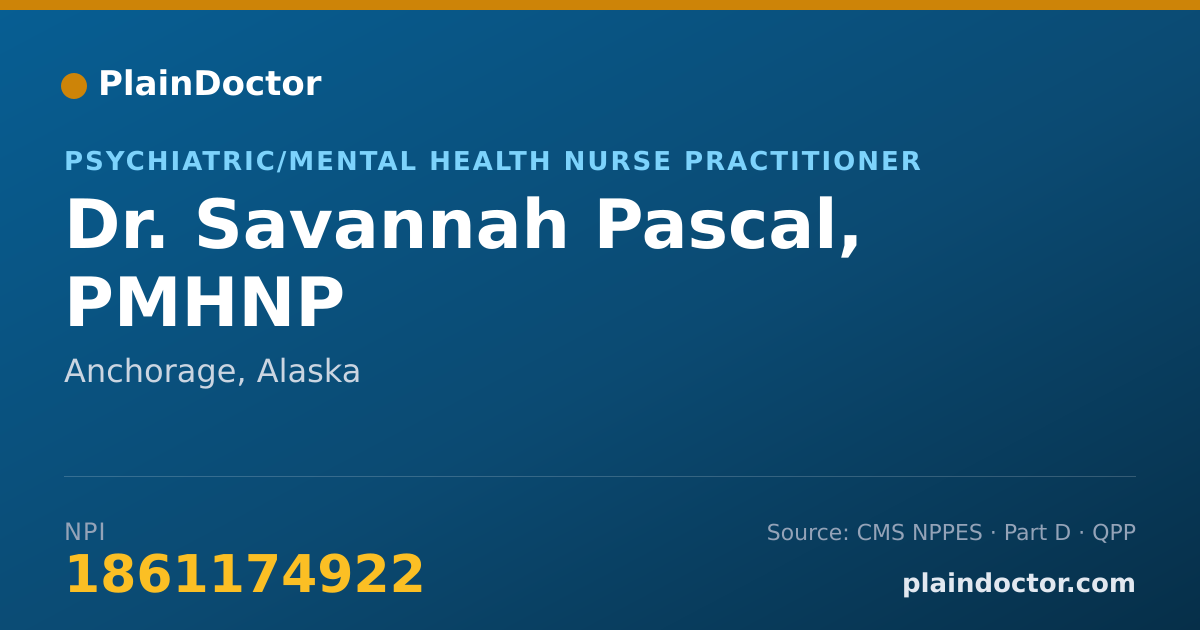 Shareable card for Savannah Pascal, PMHNP - Psychiatric/Mental Health Nurse Practitioner, Anchorage, AK