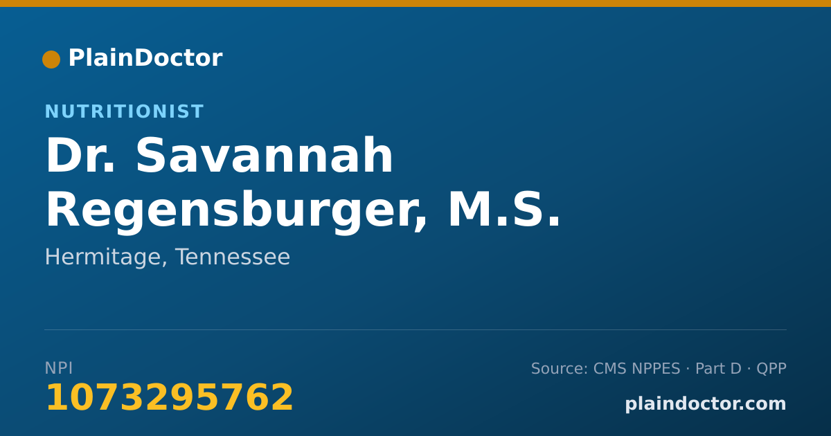 Shareable card for Savannah Regensburger, M.S. - Nutritionist, Hermitage, TN