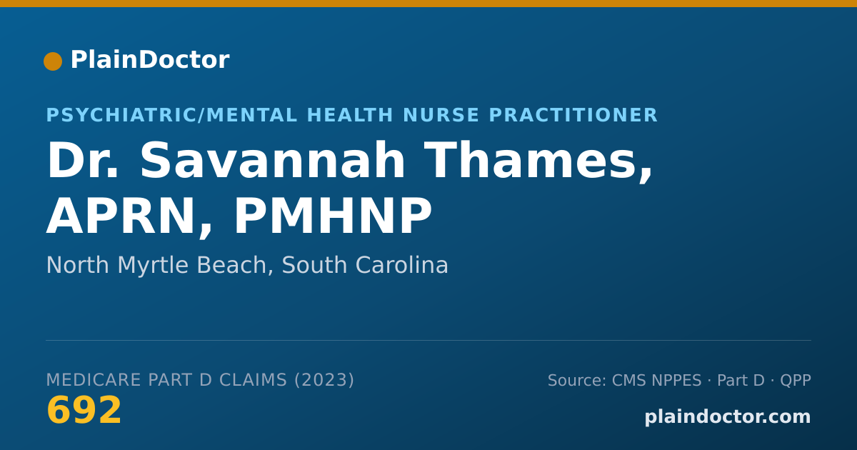 Shareable card for Savannah Thames, APRN, PMHNP - Psychiatric/Mental Health Nurse Practitioner, North Myrtle Beach, SC