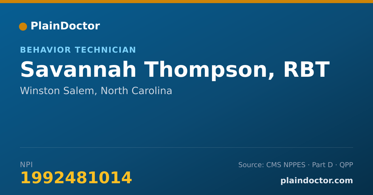 Shareable card for Savannah Thompson, RBT - Behavior Technician, Winston Salem, NC