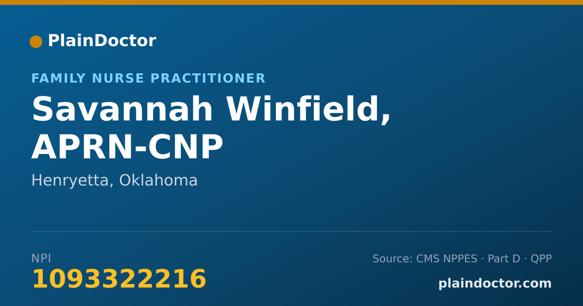 Shareable card for Savannah Winfield, APRN-CNP - Family Nurse Practitioner, Henryetta, OK