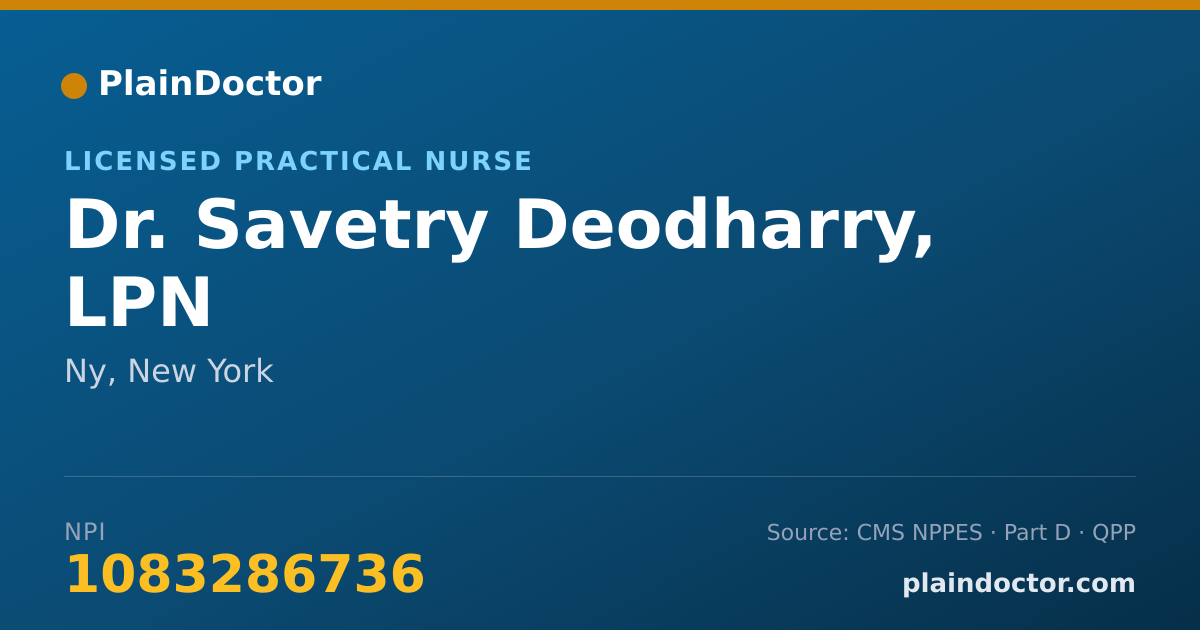 Shareable card for Savetry Deodharry, LPN - Licensed Practical Nurse, Ny, NY