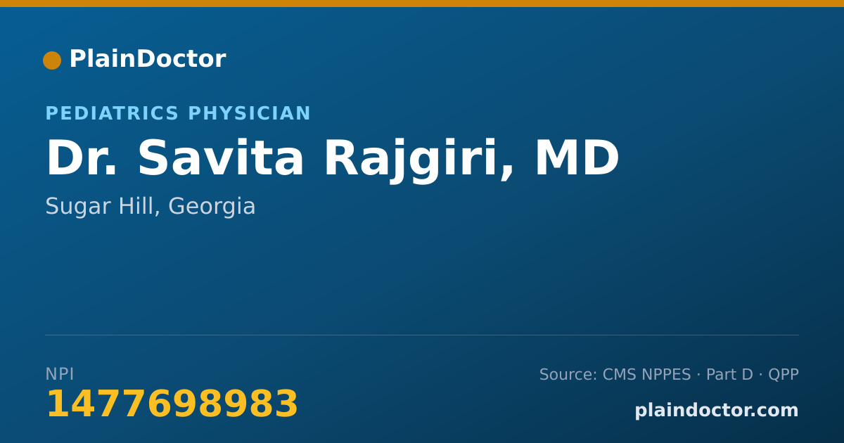 Shareable card for Savita Rajgiri, MD - Pediatrics Physician, Sugar Hill, GA