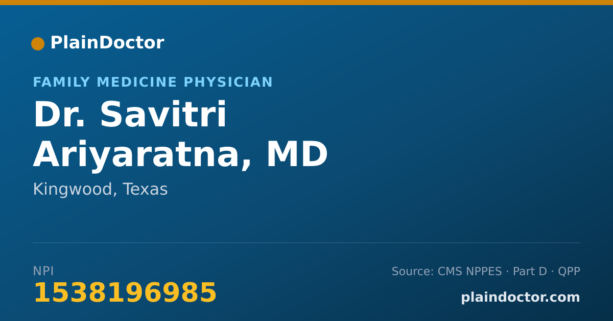 Shareable card for Savitri Ariyaratna, MD - Family Medicine Physician, Kingwood, TX